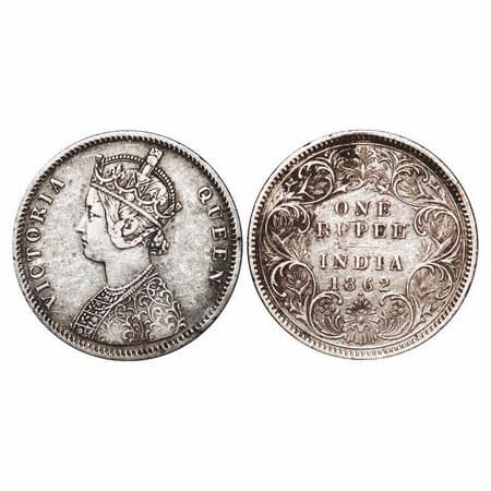 Victoria Queen, Silver, Rupee, 1862, Bombay Mint, A/I/1/1, With initial 'J', Top stroke ye
