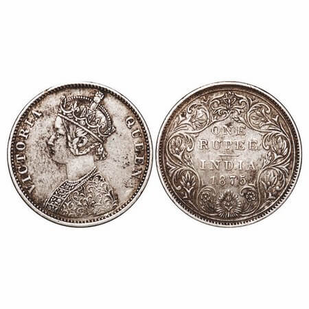 Victoria Queen, Silver, Rupee, 1875, Bombay Mint, A2/II, No dot, Top stroke of numeral 5 l