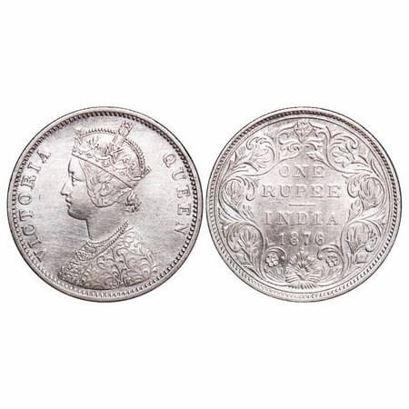 Victoria Queen, Silver, Rupee, 1876, Bombay Mint, A2/II, Dot, Inclined top numeral 1. F. P