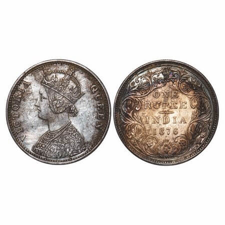 Victoria Queen, Silver, Rupee, 1876, Bombay Mint, A2/II, Dot. F. Prid 147. GK 430. Almost 
