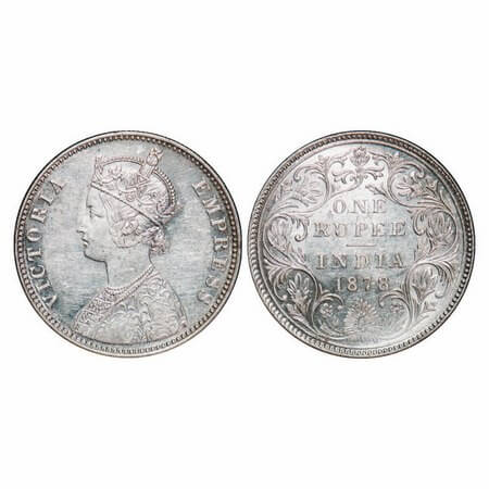 Victoria Empress, Silver, Rupee, 1878, Bombay Mint, A3/II(i), Dot. F. Prid 151. GK 451. Ab
