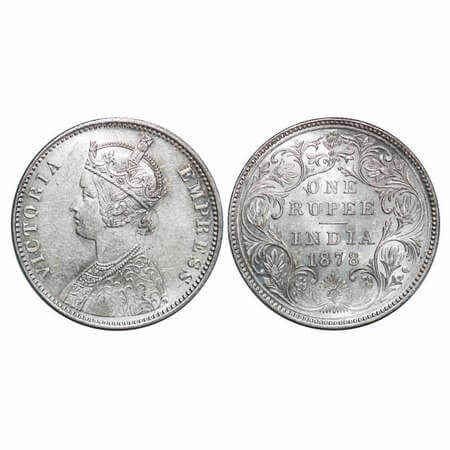 Victoria Empress, Silver, Rupee, 1878, Bombay Mint, A3/II(i), Dot, Bottom stroke of top fl