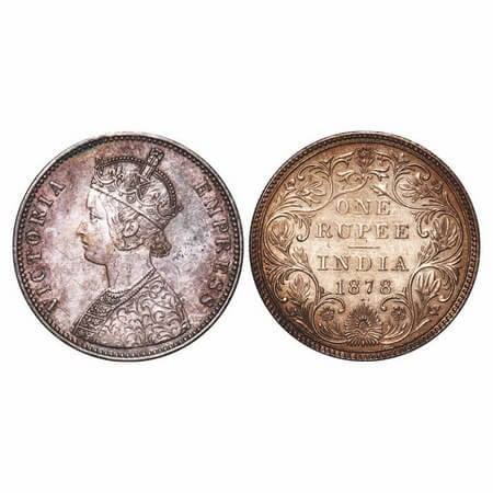 Victoria Empress, Silver, Rupee, 1878, Bombay Mint, A3/II(i), Dot. F. Prid 151. GK 451. Ex