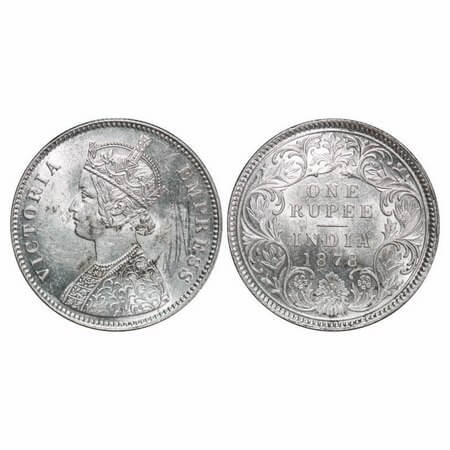 Victoria Empress, Silver, Rupee, 1878, Calcutta Mint, A1/I, No mint mark, Mechanical doubl