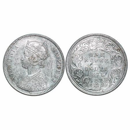 Victoria Empress, Silver, Rupee, 1878, Calcutta Mint, A1/I, No mint mark, Flat top numeral