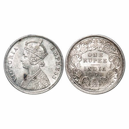 Victoria Empress, Silver, Rupee, 1878, Calcutta Mint, A1/I, No mint mark, Ghost on Rev. F.