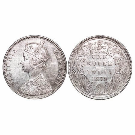 Victoria Empress, Silver, Rupee, 1879, Bombay Mint, A3/II(iii), Dot. F. Prid 153. GK 458. 