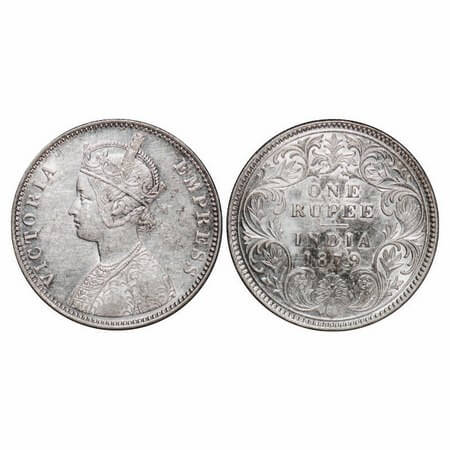 Victoria Empress, Silver, Rupee, 1879, Bombay Mint, A3/I, Dot. F. Prid 154. GK 460. Extrem