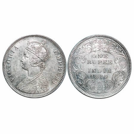 Victoria Empress, Silver, Rupee, 1879, Bombay Mint, A3/I, Dot, Die crack on Obv. F. Prid 1