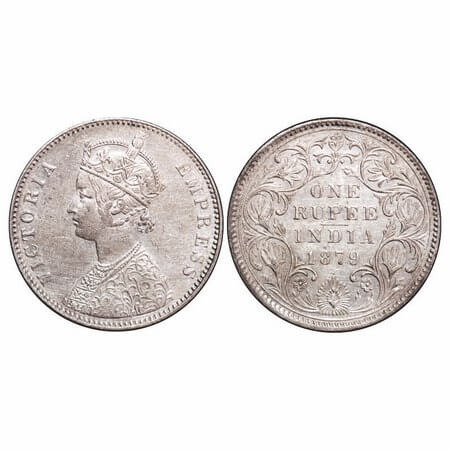 Victoria Empress, Silver, Rupee, 1879, Bombay Mint, A3/II(iv), Dot. F. Prid Unlisted. GK 4