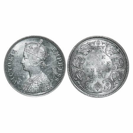 Victoria Empress, Silver, Rupee, 1880, Bombay Mint, A3/II(iv), Dot, Inclined top numeral 1