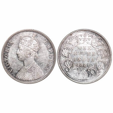 Victoria Empress, Silver, Rupee, 1880, Bombay Mint, A3/II(iv), Dot, Inclined top numeral 1