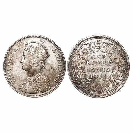 Victoria Empress, Silver, Rupee, 1881, Bombay Mint, A3/II(iv), Dot. F. Prid 157. GK 469. V
