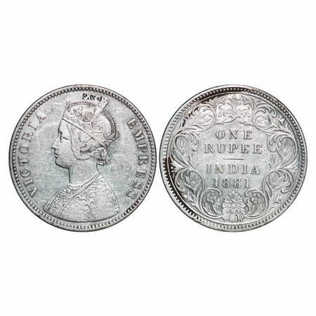 Victoria Empress, Silver, Rupee, 1881, Calcutta Mint, A1/I, 'C' incused, Shroff mark P.K.J