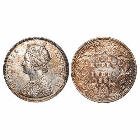 Victoria Empress, Silver, Rupee, 1881, Calcutta Mint, A1/I, 'C' incused. F. Prid 119. GK 4
