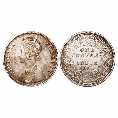 Victoria Empress, Silver, Rupee, 1881, Calcutta Mint, A1/I, 'C' incused. F. Prid 119. GK 4