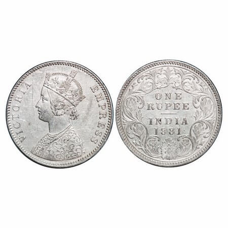 Victoria Empress, Silver, Rupee, 1881, Calcutta Mint, A1/I, 'C' incused. F. Prid 119. GK 4