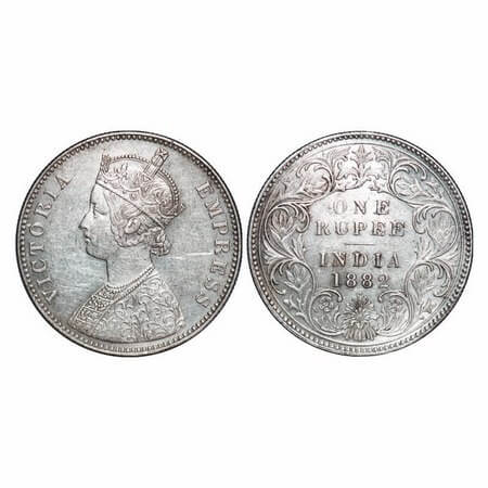 Victoria Empress, Silver, Rupee, 1882, Bombay Mint, A3/I, Dot, Flat top numeral 1 in year 