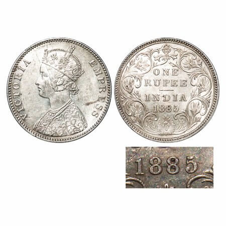 Victoria Empress, Silver, Rupee, 1885, Bombay Mint, A3/II(i), 'B' incused, Top stroke of n