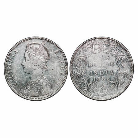 Victoria Empress, Silver, Rupee, 1886, Bombay Mint, C2/I, 'B' incused, Ghost on Rev. F. Pr