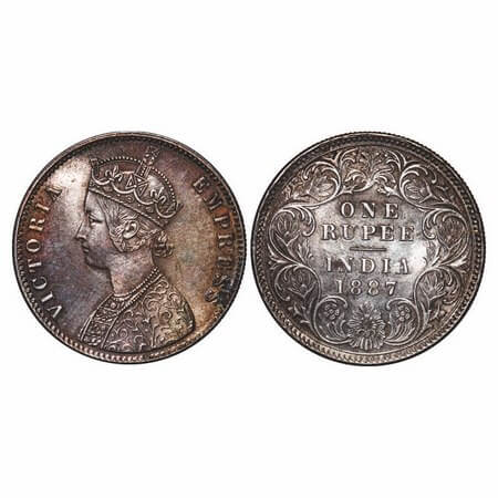 Victoria Empress, Silver, Rupee, 1887, Calcutta Mint, A4/I(i), 'C' incused. F. Prid 180. G