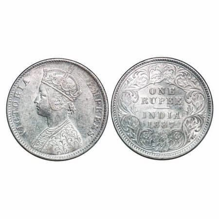Victoria Empress, Silver, Rupee, 1887, Calcutta Mint, C3/I(i), 'C' incused F. Prid 128. GK