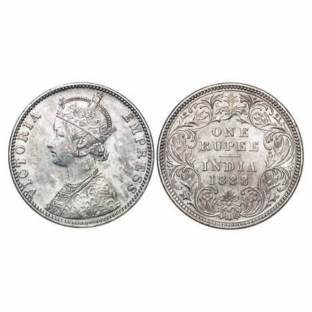 Victoria Empress, Silver, Rupee, 1888, Bombay Mint, C2/I, 'B' raised. F. Prid 174. GK 551.