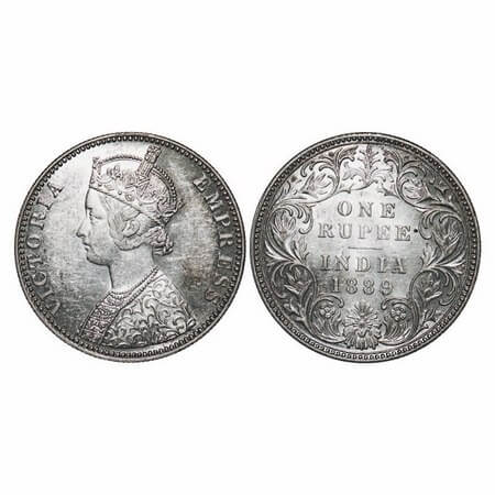 Victoria Empress, Silver, Rupee, 1889, Bombay Mint, C2/I, 'B' incused. F. Prid 177. GK 564