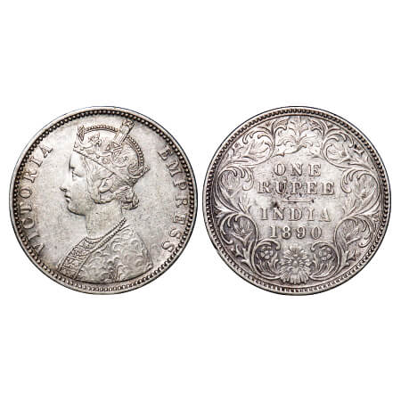 Victoria Empress, Silver, Rupee, 1890, Bombay Mint, C2/I, 'B' incused. F. Prid 178. GK 566