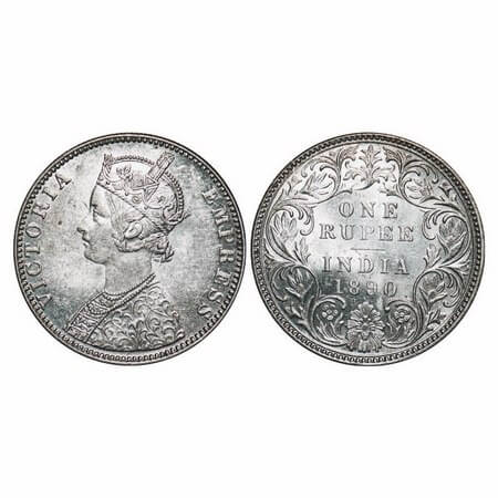 Victoria Empress, Silver, Rupee, 1890, Bombay Mint, C2/I, 'B' incused, Flat top numeral 1 