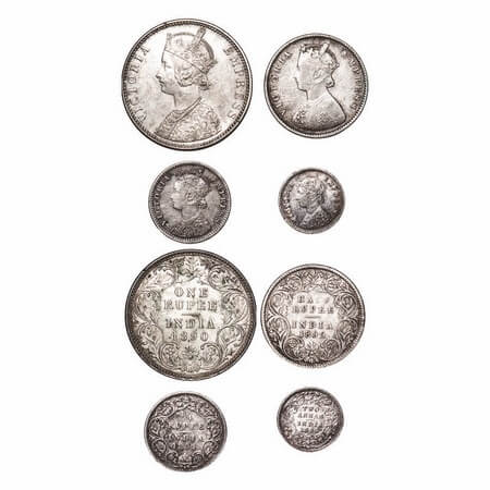 Victoria Empress, Silver, (4 coins), 1) Rupee, 1890, Bombay Mint, C2/I, 'B' incused, 2) Ha