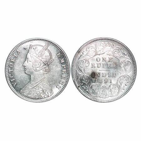 Victoria Empress, Silver, Rupee, 1891, Calcutta Mint, C3/I(i), 'C' incused. F. Prid 132. G