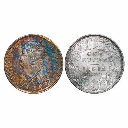 Victoria Empress, Silver, Rupee, 1892, Bombay Mint, C2/I, 'B' incused, Flat top numeral 1 