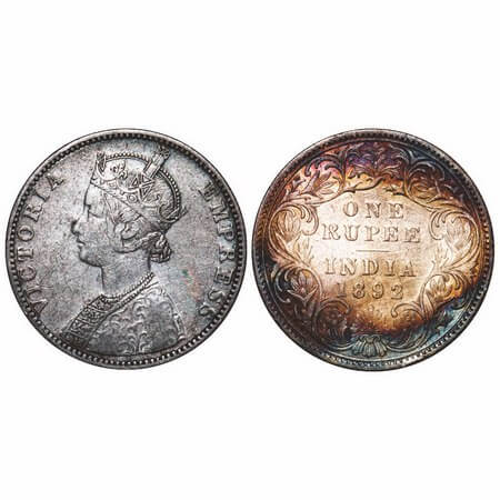 Victoria Empress, Silver, Rupee, 1892, Bombay Mint, C2/I(ii), 'B' raised. F. Prid 181. GK 