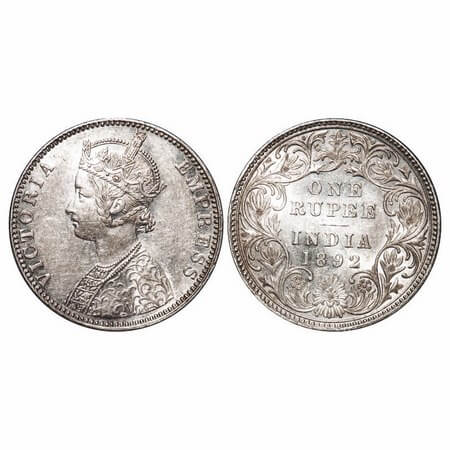 Victoria Empress, Silver, Rupee, 1892, Bombay Mint, C2/I(ii), 'B' raised. F. Prid 180. GK 