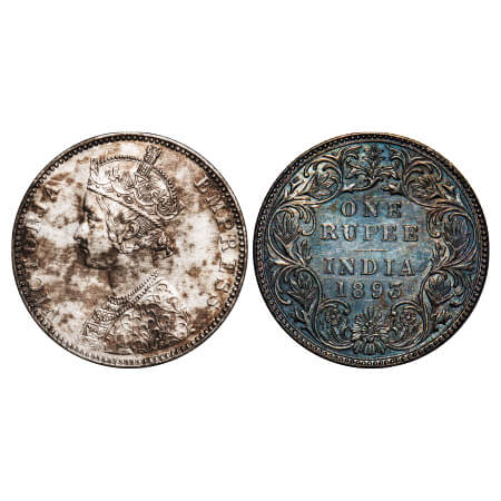 Victoria Empress, Silver, Rupee, 1893, Bombay Mint, C2/I(ii), 'B' incused, Flat top numera