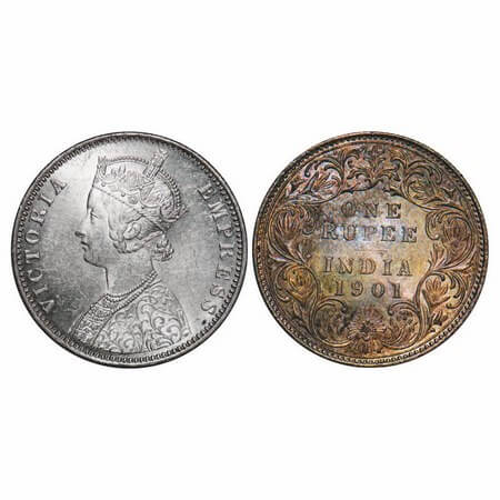 Victoria Empress, Silver, Rupee, 1901, Bombay Mint, A3(i)/I(ii), 'B' incused, Toned Rev. F