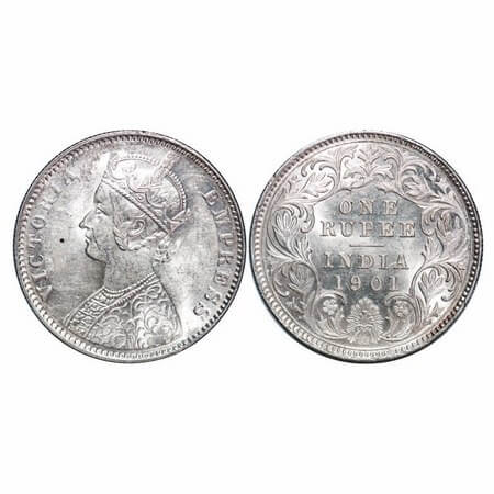 Victoria Empress, Silver, Rupee, 1901, Calcutta Mint, C3/I(i), 'C' incused. F. Prid 139. G