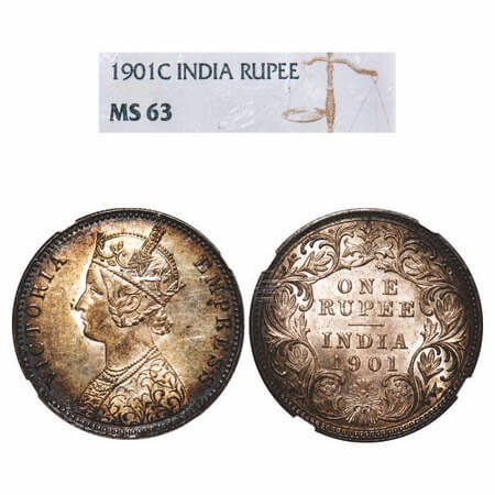 Victoria Empress, Silver, Rupee, 1901, Calcutta Mint, C3/I(i), 'C' incused. F. Prid 139. G