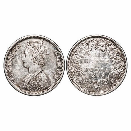 Victoria Queen, Silver, Half Rupee, 1875, Bombay Mint, B1/II, Dot. F. Prid Unlisted. GK 60