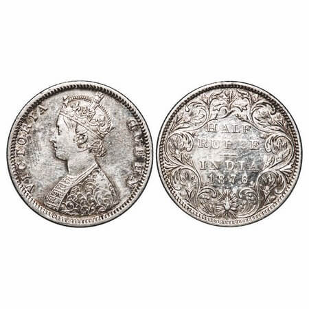 Victoria Queen, Silver, Half Rupee, 1876, Bombay Mint, B2/II, Dot. F. Prid 287. GK 606. Ex