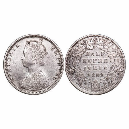 Victoria Empress, Silver, Half Rupee, 1882, Bombay Mint, B2/II, Dot. F. Prid 290. GK 618. 