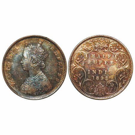 Victoria Empress, Silver, Half Rupee, 1893, Bombay Mint, A/I, 'B' incused. F. Prid 303. GK