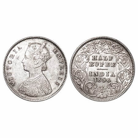 Victoria Empress, Silver, Half Rupee, 1896, Calcutta Mint, A/I, 'C' incused. F. prid 279. 