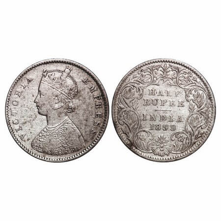 Victoria Empress, Silver, Half Rupee, 1899, Bombay Mint, A/I, 'B' incused, 'B' incused inv