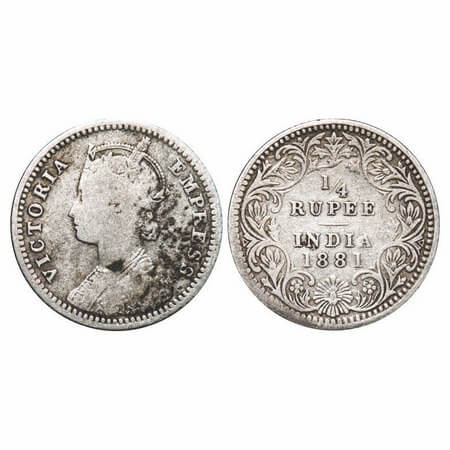 Victoria Empress, Silver, 1/4 Rupee, 1881, Calcutta Mint, C/II, 'C' incused. F. Prid 386. 