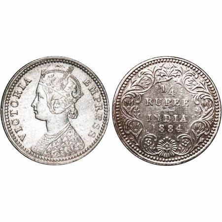 Victoria Empress, Silver, 1/4 Rupee, 1884, Calcutta Mint, C/II, 'C' incused. F. Prid Unlis