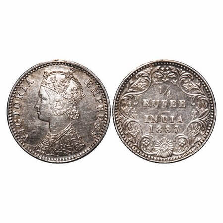 Victoria Empress, Silver, 1/4 Rupee, 1887, Bombay Mint, C(i)/II, 'B' raised, Ex-Mount abov