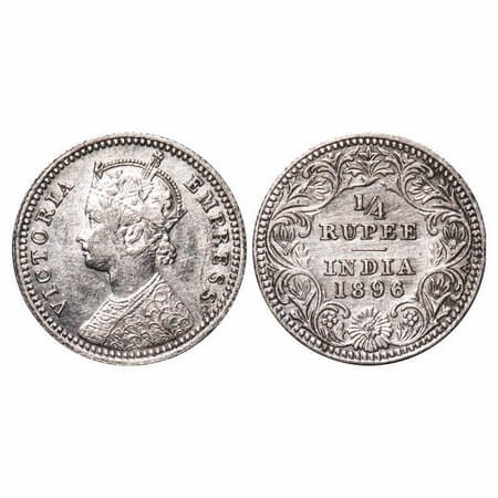 Victoria Empress, Silver, 1/4 Rupee, 1896, Calcutta Mint, C/II, 'C' incused, Planchet flaw
