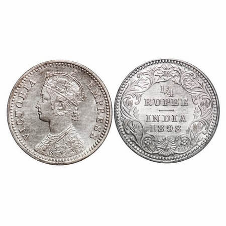Victoria Empress, Silver, 1/4 Rupee, 1898, Calcutta Mint, C/II, 'C' incused. F. Prid 402. 
